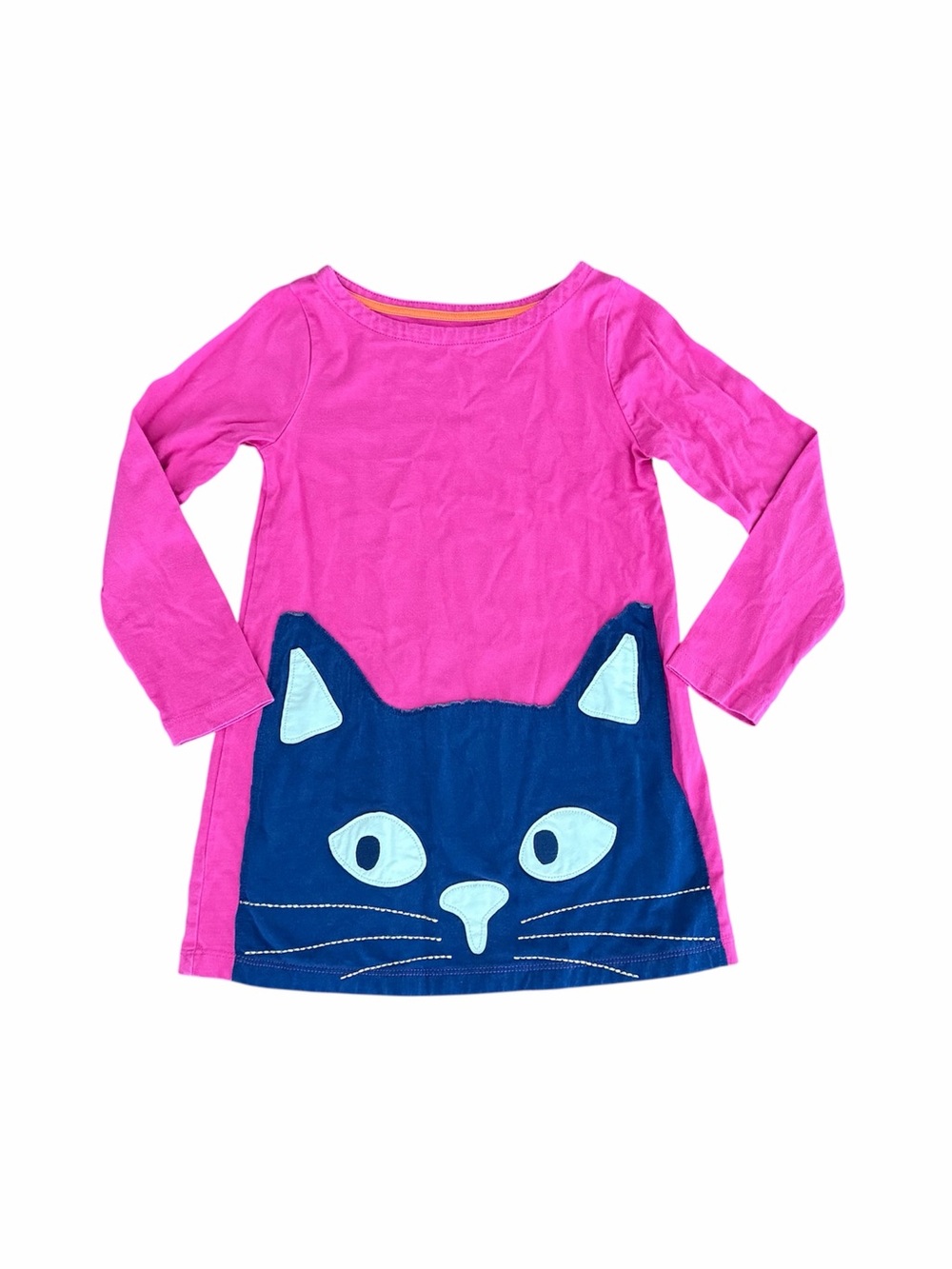Mini Boden (6|7y) Pink Cat Appliqué Tunic Dress